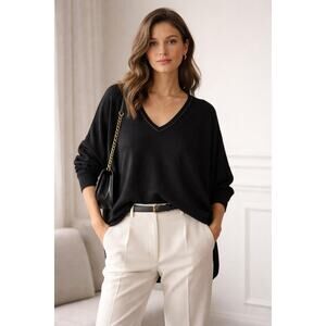 Elie Tahari Black V Neck Sweater L Minimalist Capsule Quiet Luxury